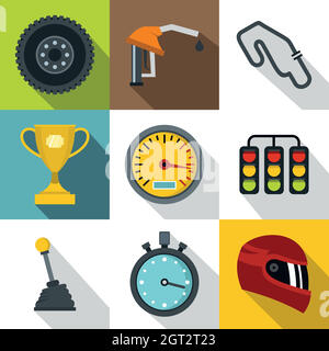 Race cars icons set, flat style Stock Vector