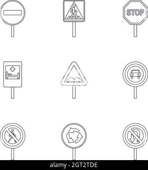 Sign icons set, outline style Stock Vector