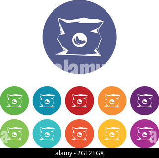 Crumpled bag of chips set icons Stock Vector