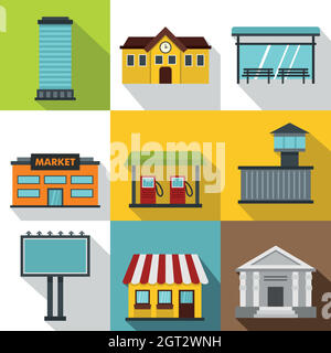 Building icons set, flat style Stock Vector Image & Art - Alamy
