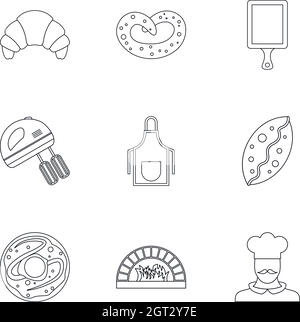 Home baking tools. Flat vector thin line icons. Essential kitchen