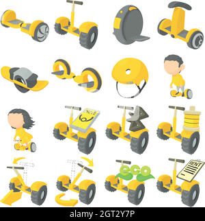 Balancing scooter icons set, cartoon style Stock Vector