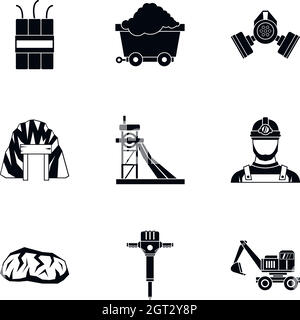 Coal icons set, simple style Stock Vector