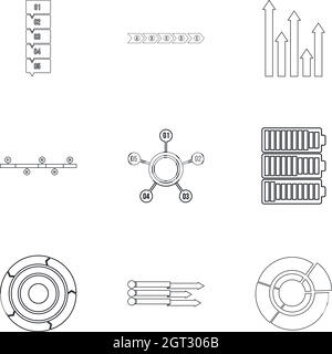 Analytics icons set, outline style Stock Vector