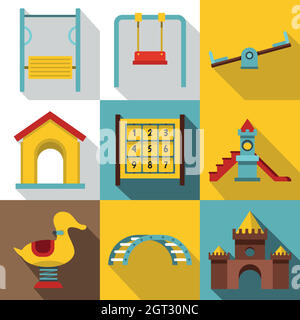 Kids games icons set, flat style Stock Vector