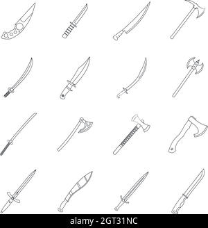 Steel arms symbols icons set, outline style Stock Vector