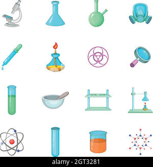 Chemical lab icons set, cartoon style Stock Vector