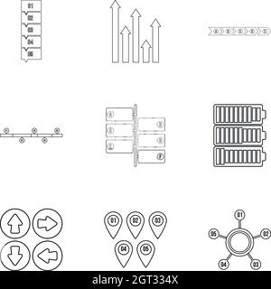 Business analyst icons set, outline style Stock Vector