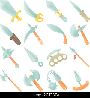 Steel arms items icons set, cartoon style Stock Vector