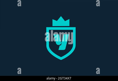 Y blue shield alphabet icon logo for company with letter. Creative design for corporate and business with king crown Stock Vector