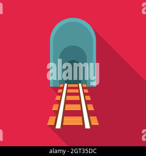 Railway tunnel icon, flat style Stock Vector