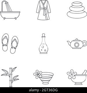 SPA icons set, outline style Stock Vector