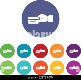 Hand holding a credit card set icons Stock Vector