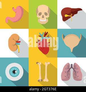 Human organs icons set, flat style Stock Vector