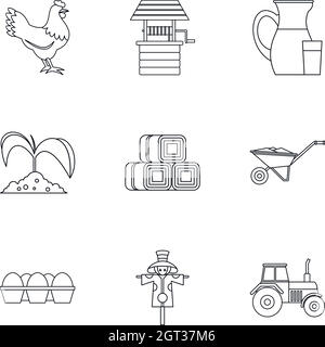 Agriculture icons set, outline style Stock Vector