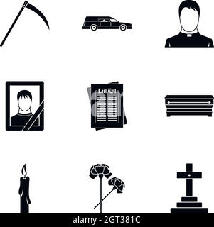 Burial icons set, simple style Stock Vector