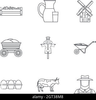 Farm icons set, outline style Stock Vector