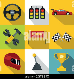 Speed cars icons set, flat style Stock Vector