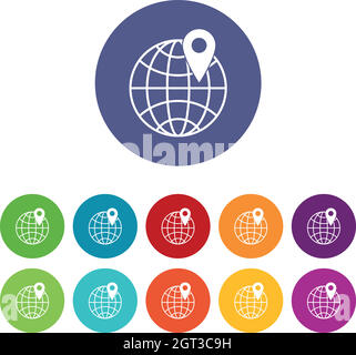 Globe with pin set icons Stock Vector