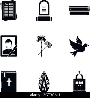Death icons set, simple style Stock Vector