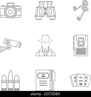 Surveillance icons set, outline style Stock Vector