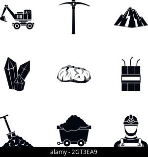 Mine icons set, simple style Stock Vector