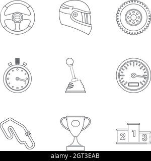 Speed cars icons set, outline style Stock Vector