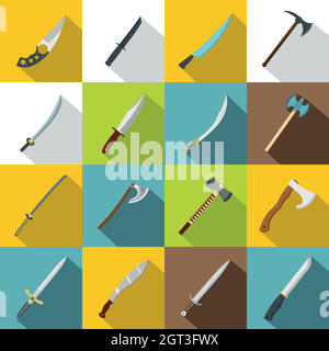 Steel arms symbols icons set, flat style Stock Vector