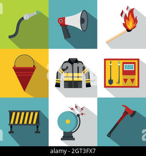 Firefighter flat icons set Stock Vector Image & Art - Alamy