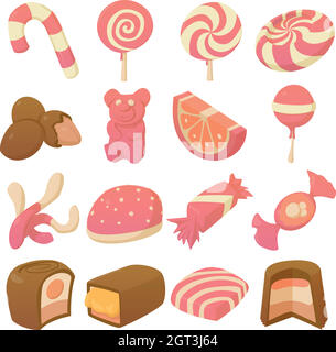 Sweets and candies icons set, cartoon style Stock Vector