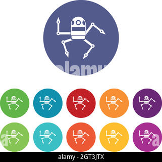 Spider robot set icons Stock Vector