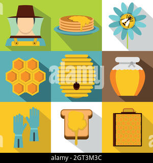 Apiary icons set, flat style Stock Vector