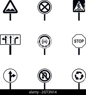 Sign warning icons set, simple style Stock Vector