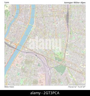 Lyon, Rhône, France, Auvergne-Rhône-Alpes, N 45 44' 54'', E 4 50' 48'', map, Timeless Map published in 2021. Travelers, explorers and adventurers like Florence Nightingale, David Livingstone, Ernest Shackleton, Lewis and Clark and Sherlock Holmes relied on maps to plan travels to the world's most remote corners, Timeless Maps is mapping most locations on the globe, showing the achievement of great dreams Stock Photo