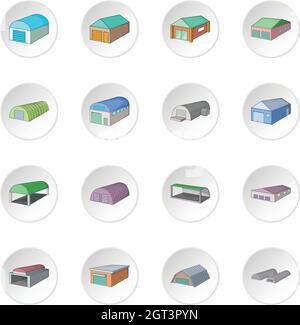 Different hangars icons set Stock Vector