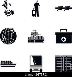 People refugees icons set, simple style Stock Vector