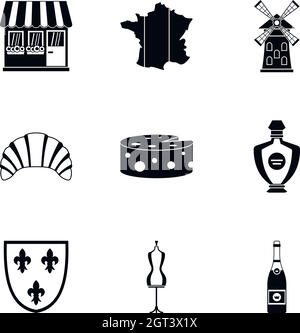 France icons set, simple style Stock Vector