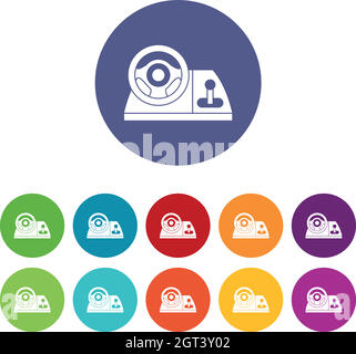 Computer steering wheel set icons Stock Vector