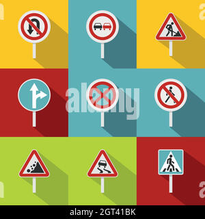 Sign warning icons set, flat style Stock Vector