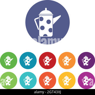 Retro coffee kettle set icons Stock Vector