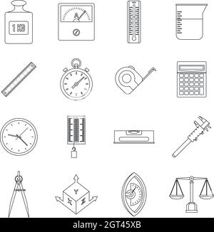 Measure precision icons set, outline style Stock Vector