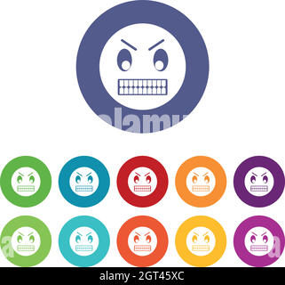 Angry emoticon set icons Stock Vector