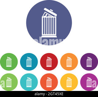 Resume thrown away in the trash can set icons Stock Vector