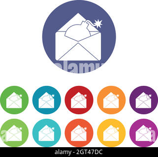 Envelope with bomb set icons Stock Vector