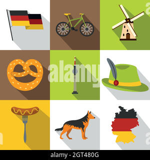 Germany icons set, flat style Stock Vector