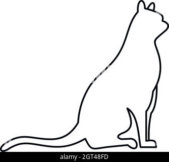 Sitting cat icon, outline style Stock Vector