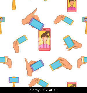 Photo on mobile phone pattern, cartoon style Stock Vector