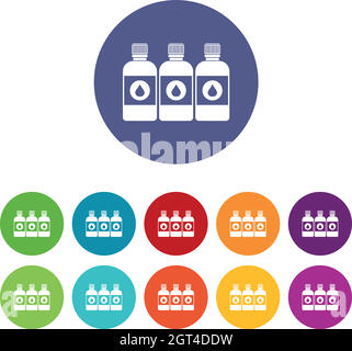 Printer ink bottles set icons Stock Vector