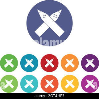 Two crossed pencils set icons Stock Vector