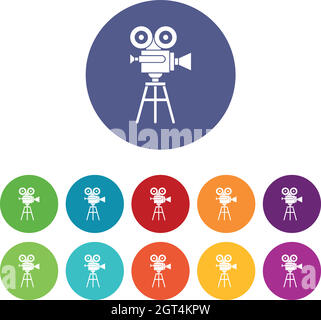 Retro film projector set icons Stock Vector